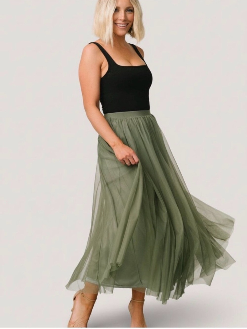 Baltic Born Mila Tulle Maxi Skirt - Sage Olive Green Medium M
